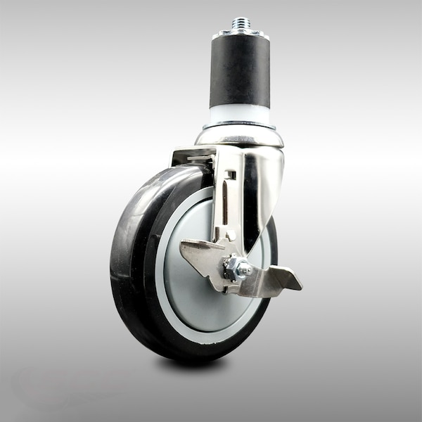 Service Caster 5 Inch 316SS Black Polyurethane Swivel 1-7/8 Inch Expanding Stem Caster Brake SCC-SS316EX20S514-PPUB-BLK-TLB-178 - main